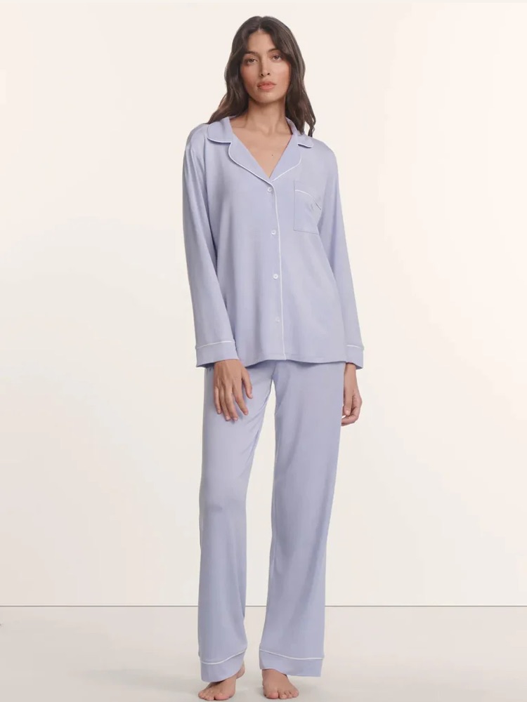 Eberjey Gisele Womens Tencel Long Pj Set Lavender Dusk/Ivory